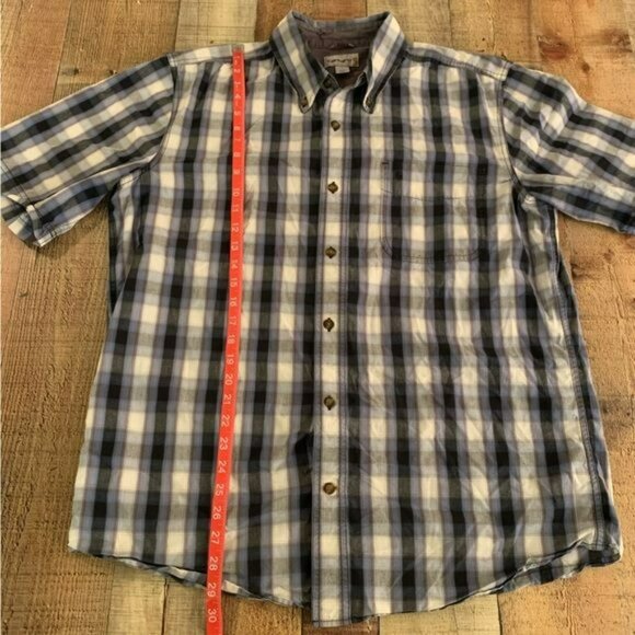 Carhartt Blue and white plaid shirt sleeve button up shirt men’s large - Picture 3 of 7
